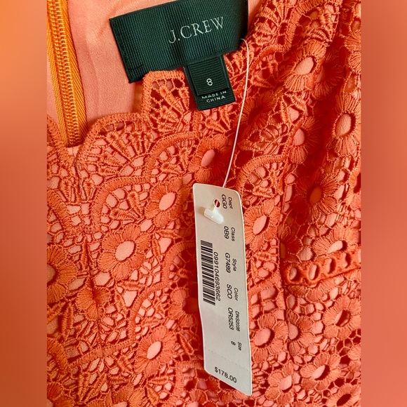 J Crew Midi Dress with Lace Overlay, Coral Size 8 - Picture 3 of 4